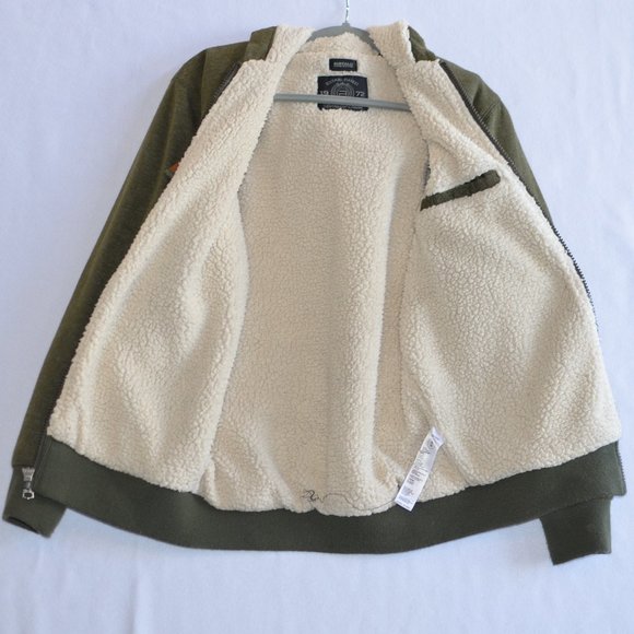 Buffalo David Bitton Men Full Zip Sherpa Lined Hooded Jacket Dark Green Med - Picture 6 of 7